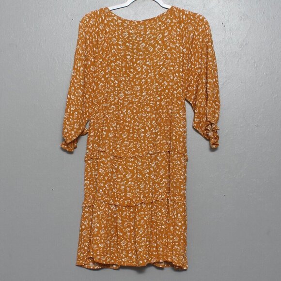 Lizard Thicket Fourteenth and 9th nwt mustard floral rayon dress - Picture 2 of 8